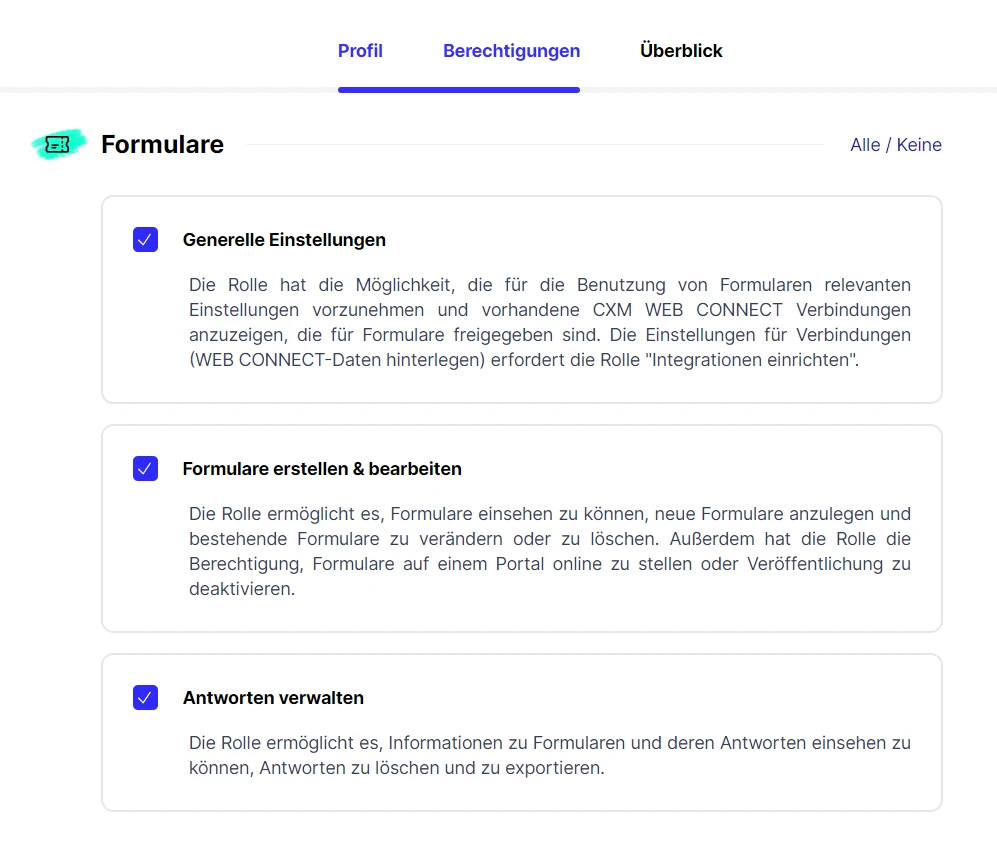Forms Benutzer Berechtigungen