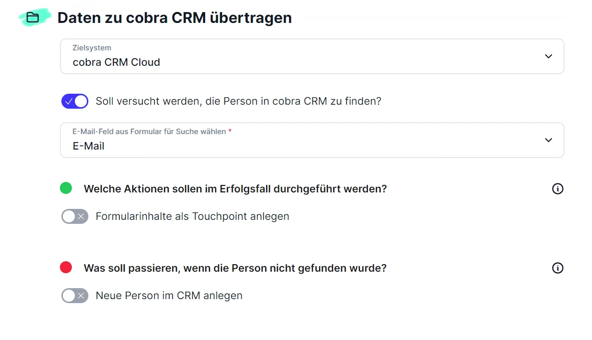 Forms Aktionen Daten Person CRM Cloud E-Mail
