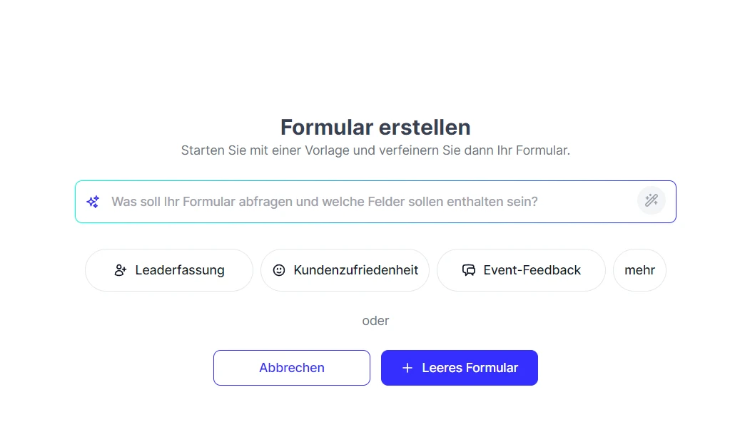 Forms neues Formular anlegen AI manuell